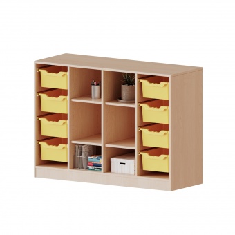 ErgoTray Regal, 4reihig, rechts+links je 4 hohe Boxen, mittig, 6 offene FächerB/H/T 138,7x100x40cm 